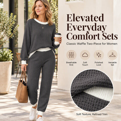Women's Casual Waffle Knit 2-Piece Set