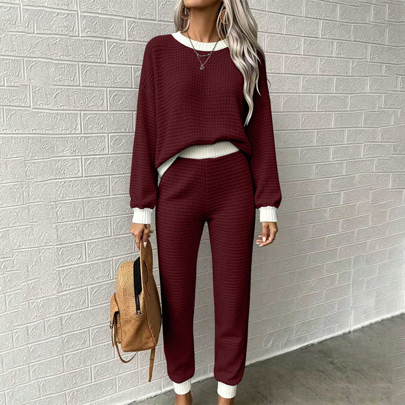 Women's Casual Waffle Knit 2-Piece Set
