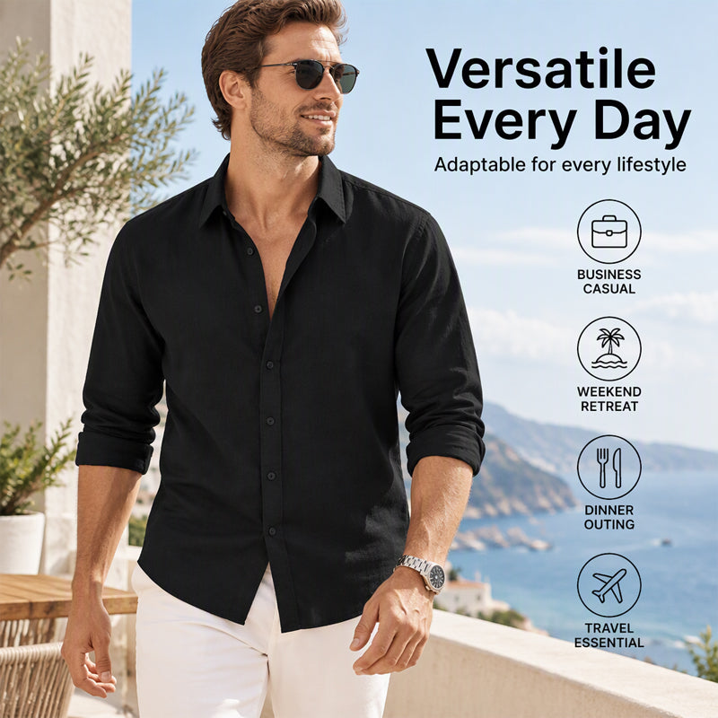 🌿 Breezy Comfort, Easy Vacation Style | Men's Casual Lightweight Breathable Linen Shirt