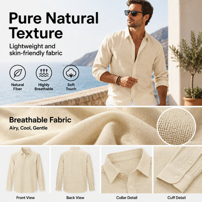 🌿 Breezy Comfort, Easy Vacation Style | Men's Casual Lightweight Breathable Linen Shirt