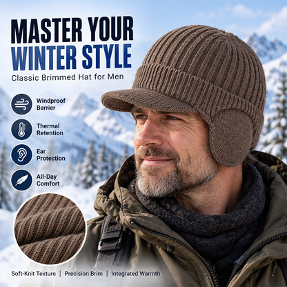 🧢 Cozy Ear Coverage, Structured Brim Detail | Men's Winter Knit Beanie Hat with Brim & Ear Flaps