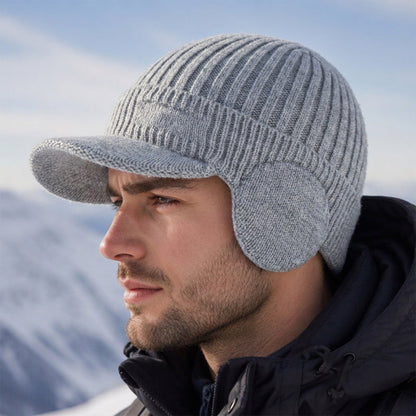 🧢 Cozy Ear Coverage, Structured Brim Detail | Men's Winter Knit Beanie Hat with Brim & Ear Flaps