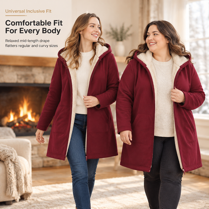 Women's Fabric Lined Hooded Warm Mid-Length Solid Color Long Sleeve Coat for Fall and Winter