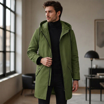 Men's Mid-Length Hooded Trench Coat