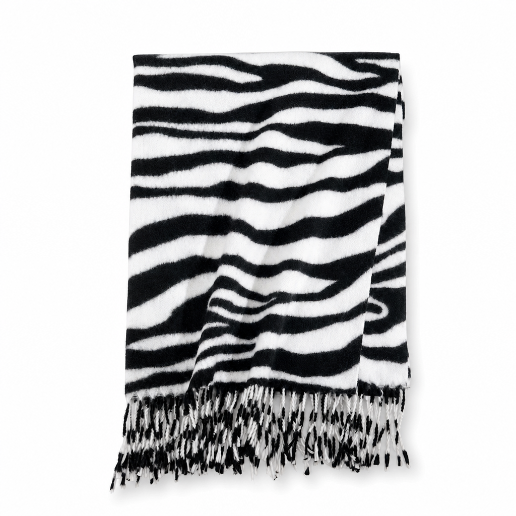 Women's Zebra Print Faux Cashmere Scarf Thick Warm Winter Shawl and Wrap with Tassels