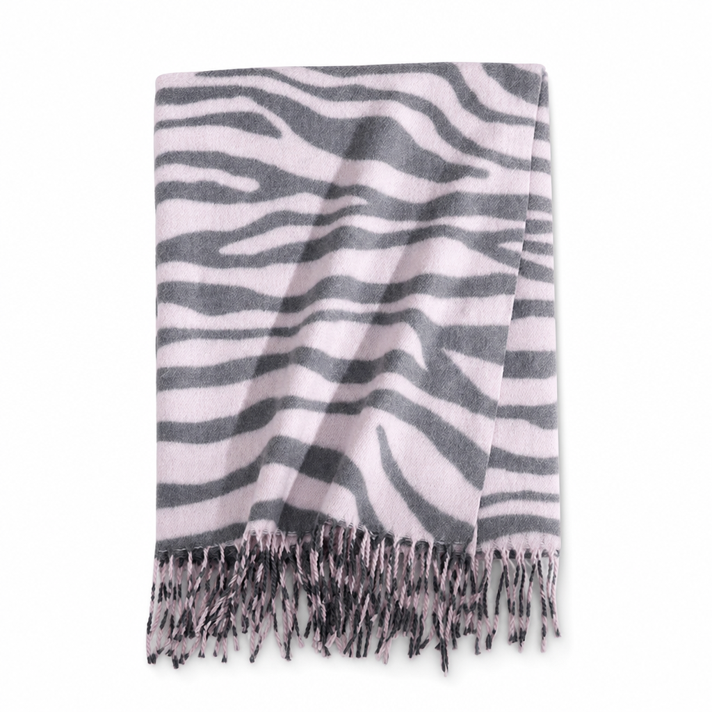 Women's Zebra Print Faux Cashmere Scarf Thick Warm Winter Shawl and Wrap with Tassels