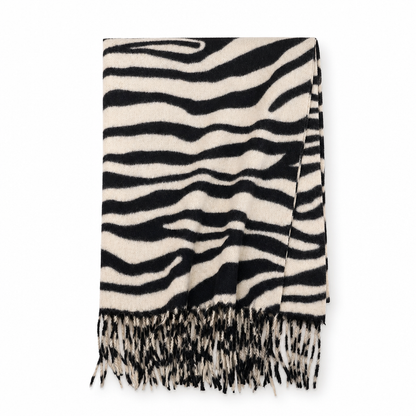 Women's Zebra Print Faux Cashmere Scarf Thick Warm Winter Shawl and Wrap with Tassels