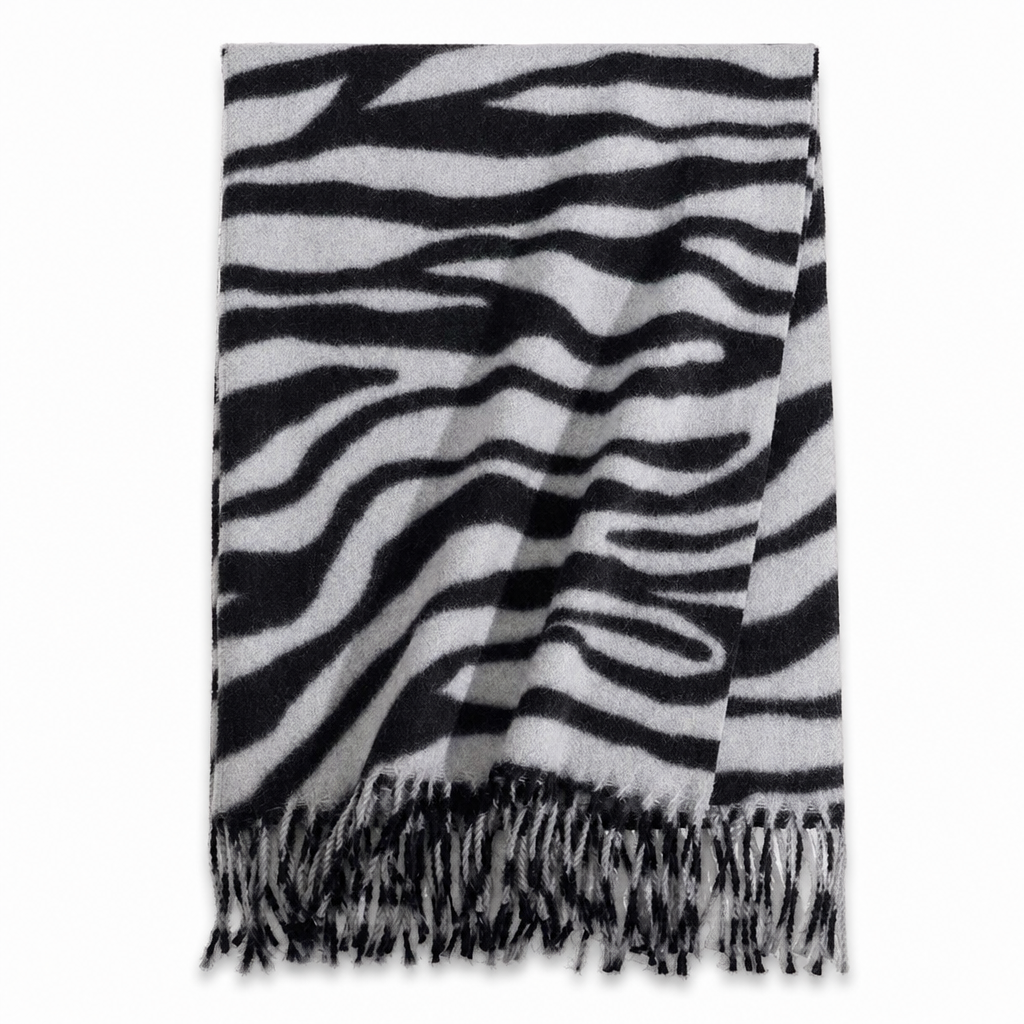 Women's Zebra Print Faux Cashmere Scarf Thick Warm Winter Shawl and Wrap with Tassels