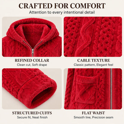 🧶 Cloud-Soft Warmth, Easy Coordinated Comfort | Women's Plush Cable Knit Hooded Jacket & Pants Set