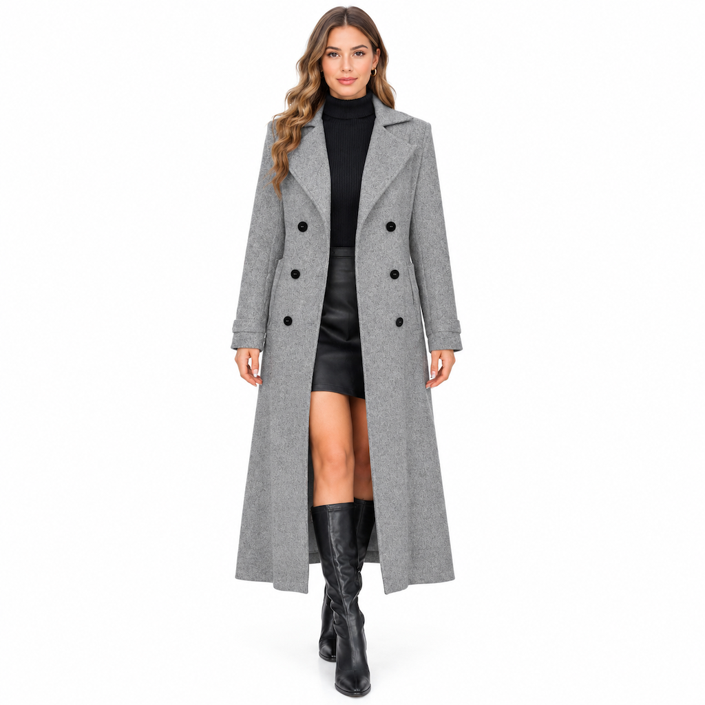 ✨ Elegant Commuter Coat: Women's Textured Double-Breasted Longline Coat ☕