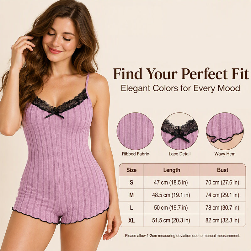 🦋 Eye-Catching Back Detail, Soft Lace Comfort | Women's Butterfly Back Lace Romper Pajamas