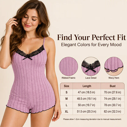 🦋 Eye-Catching Back Detail, Soft Lace Comfort | Women's Butterfly Back Lace Romper Pajamas