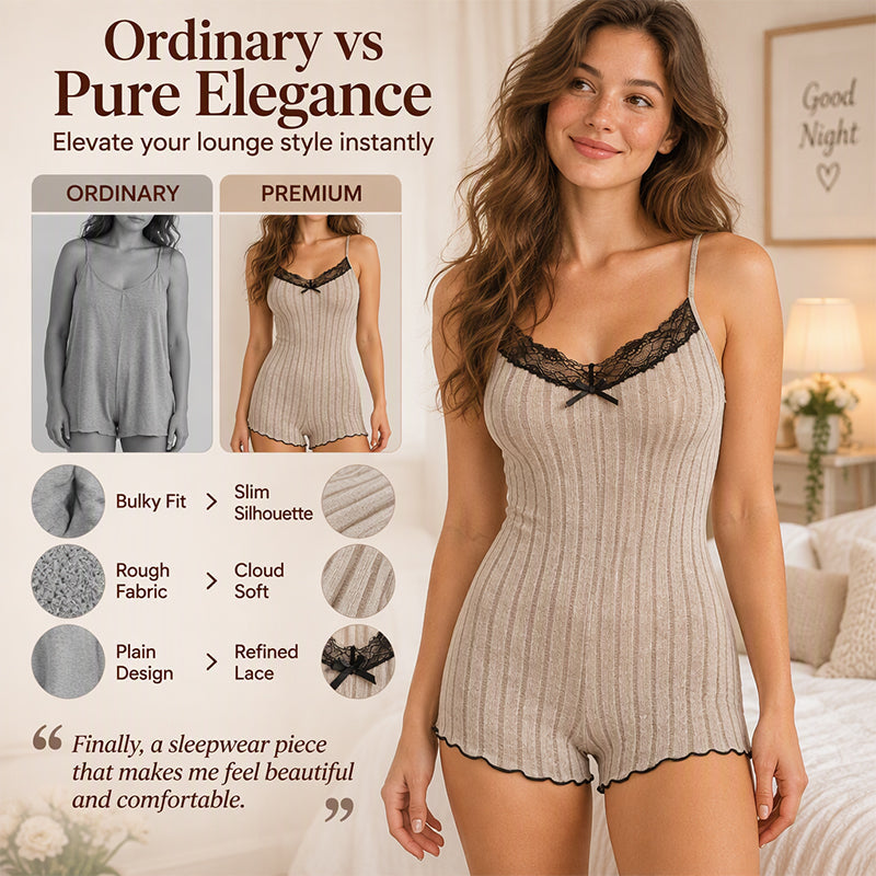 🦋 Eye-Catching Back Detail, Soft Lace Comfort | Women's Butterfly Back Lace Romper Pajamas