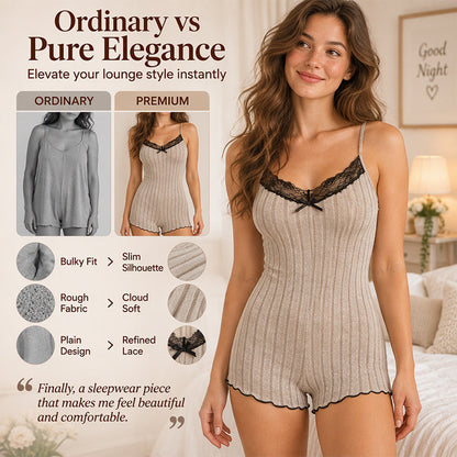 🦋 Eye-Catching Back Detail, Soft Lace Comfort | Women's Butterfly Back Lace Romper Pajamas