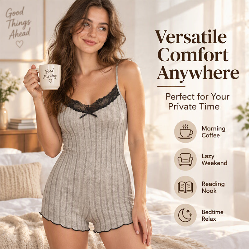🦋 Eye-Catching Back Detail, Soft Lace Comfort | Women's Butterfly Back Lace Romper Pajamas