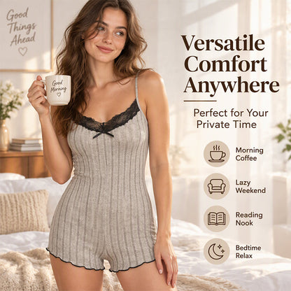 🦋 Eye-Catching Back Detail, Soft Lace Comfort | Women's Butterfly Back Lace Romper Pajamas