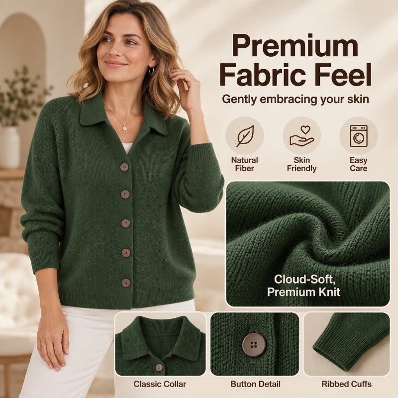 🧶 Polished Collar Detail, Easy Layered Comfort | Women's Collared Button-Down Knit Cardigan