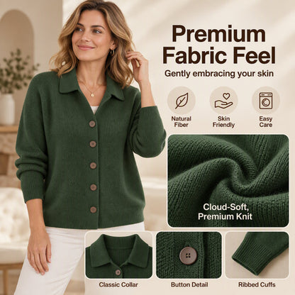 🧶 Polished Collar Detail, Easy Layered Comfort | Women's Collared Button-Down Knit Cardigan