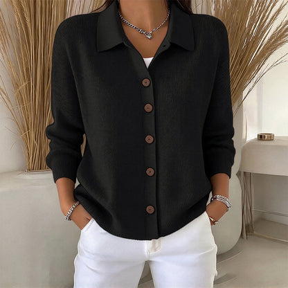 🧶 Polished Collar Detail, Easy Layered Comfort | Women's Collared Button-Down Knit Cardigan
