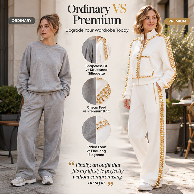 ✨ Eye-Catching Bead Detail, Leg-Elongating Silhouette | Women's Beaded Cropped Jacket and Wide-Leg Pants Set