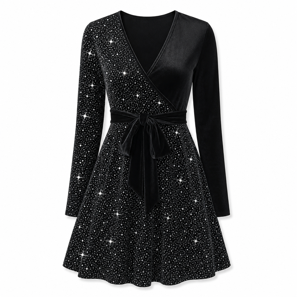 Sexy Women's V-Neck Asymmetrical Hem Sequin Dress – Glamorous & Party-Ready