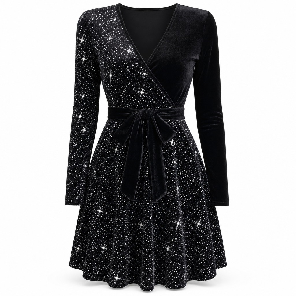 Sexy Women's V-Neck Asymmetrical Hem Sequin Dress – Glamorous & Party-Ready