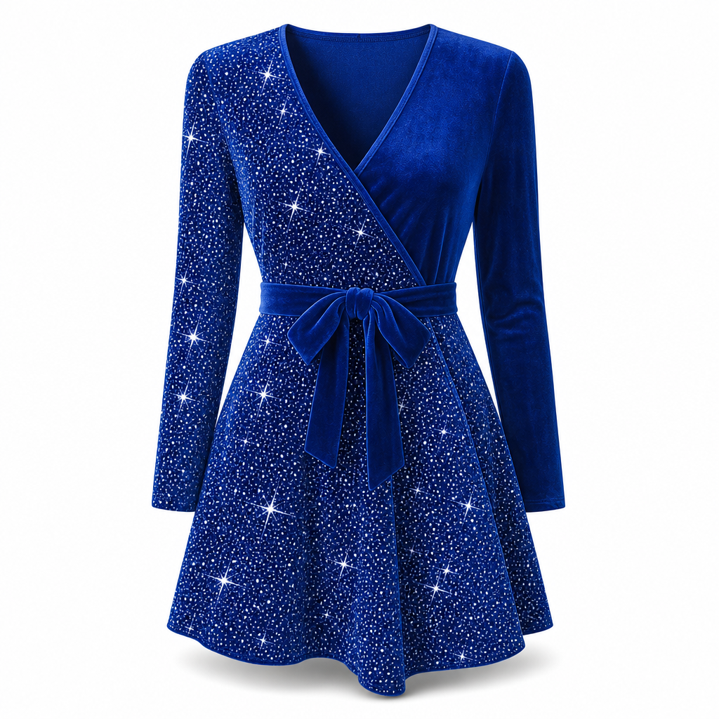 Sexy Women's V-Neck Asymmetrical Hem Sequin Dress – Glamorous & Party-Ready