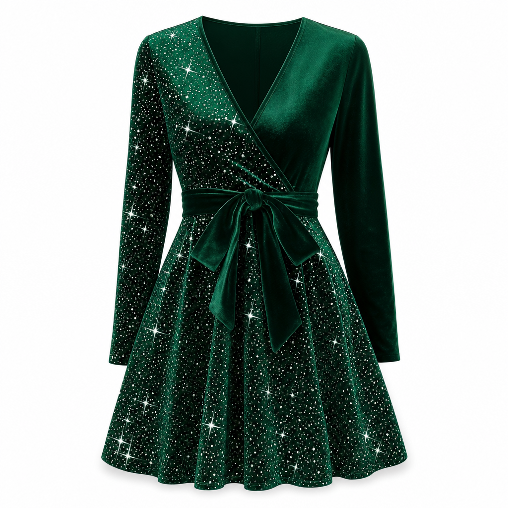 Sexy Women's V-Neck Asymmetrical Hem Sequin Dress – Glamorous & Party-Ready