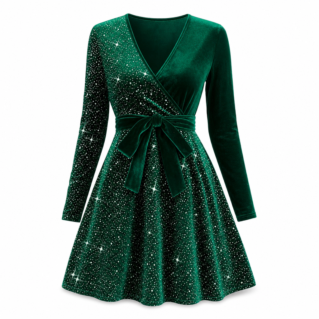 Sexy Women's V-Neck Asymmetrical Hem Sequin Dress – Glamorous & Party-Ready