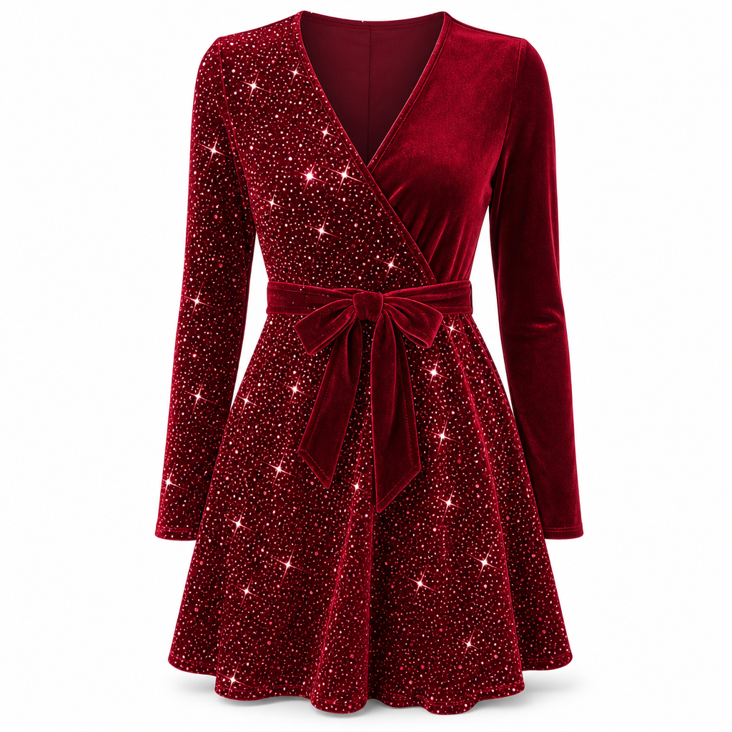 Sexy Women's V-Neck Asymmetrical Hem Sequin Dress – Glamorous & Party-Ready