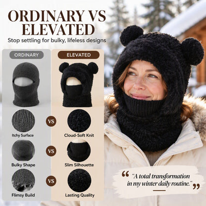 🐻 All-in-One Warmth, Cozy Full Coverage | 3-in-1 Winter Bear Hat with Scarf & Mask