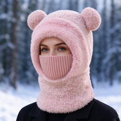 🐻 All-in-One Warmth, Cozy Full Coverage | 3-in-1 Winter Bear Hat with Scarf & Mask