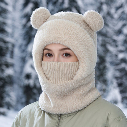 🐻 All-in-One Warmth, Cozy Full Coverage | 3-in-1 Winter Bear Hat with Scarf & Mask