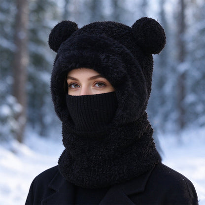 🐻 All-in-One Warmth, Cozy Full Coverage | 3-in-1 Winter Bear Hat with Scarf & Mask