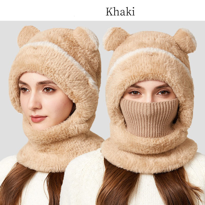 🐻 All-in-One Warmth, Cozy Full Coverage | 3-in-1 Winter Bear Hat with Scarf & Mask