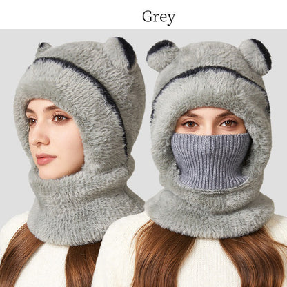 🐻 All-in-One Warmth, Cozy Full Coverage | 3-in-1 Winter Bear Hat with Scarf & Mask