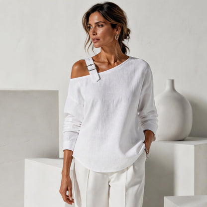 Women's Long Sleeve Asymmetric Off-Shoulder Top