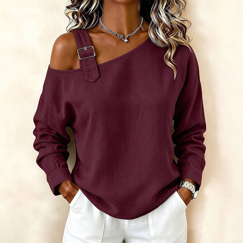 Women's Long Sleeve Asymmetric Off-Shoulder Top