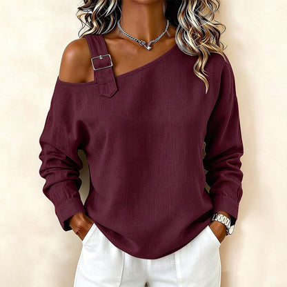 Women's Long Sleeve Asymmetric Off-Shoulder Top