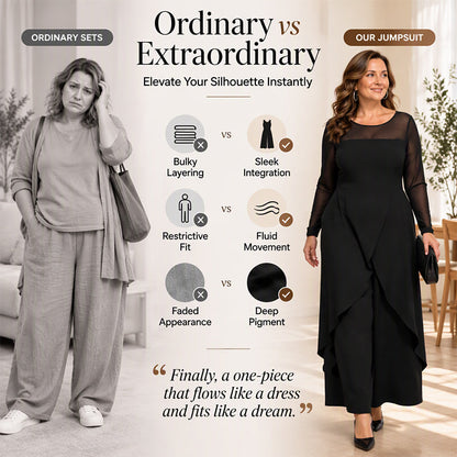 Women's Elegant Mesh Long Sleeve Jumpsuit with Wrap Overlay