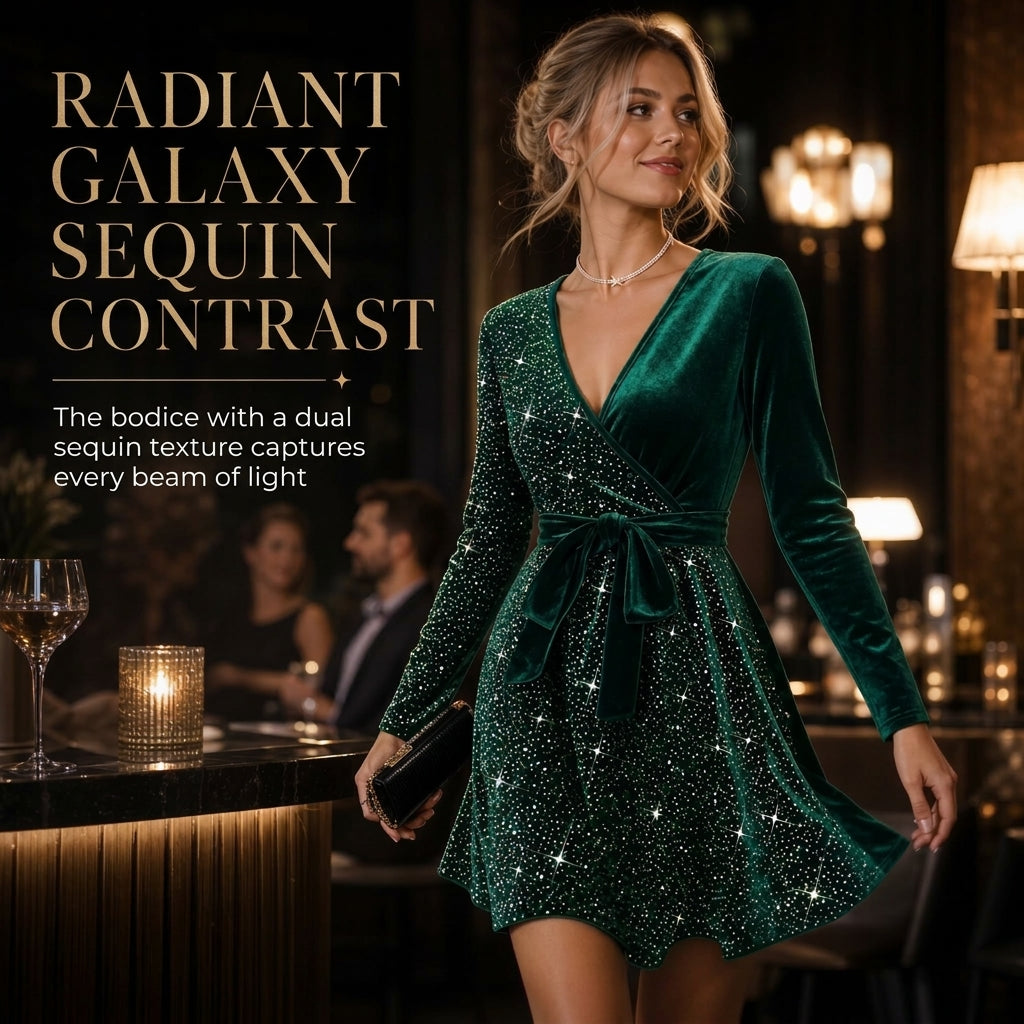 Sexy Women's V-Neck Asymmetrical Hem Sequin Dress – Glamorous & Party-Ready