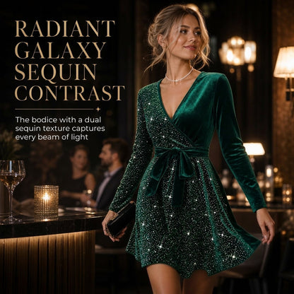 Sexy Women's V-Neck Asymmetrical Hem Sequin Dress – Glamorous & Party-Ready