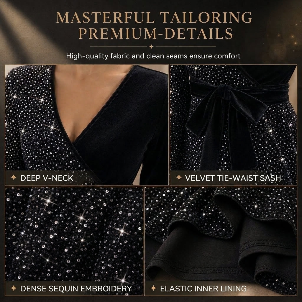 Sexy Women's V-Neck Asymmetrical Hem Sequin Dress – Glamorous & Party-Ready