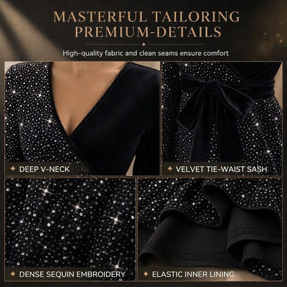 Sexy Women's V-Neck Asymmetrical Hem Sequin Dress – Glamorous & Party-Ready