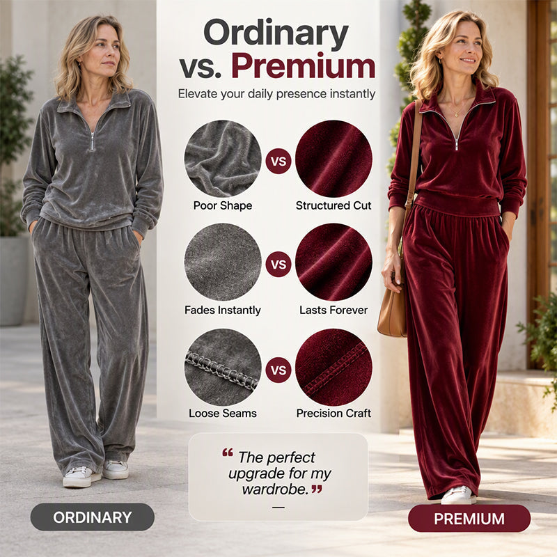 Women's Retro Half-Zip Pullover & Wide-Leg Pants Set