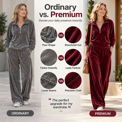 Women's Retro Half-Zip Pullover & Wide-Leg Pants Set