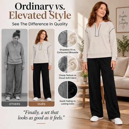 Women's Long Sleeve Half-Zip Top & Wide-Leg Pants Set