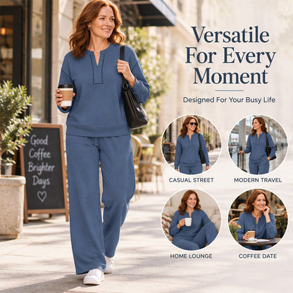 Women's Long Sleeve Half-Zip Top & Wide-Leg Pants Set