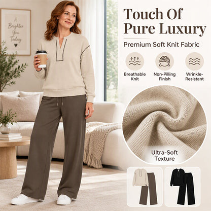 Women's Long Sleeve Half-Zip Top & Wide-Leg Pants Set