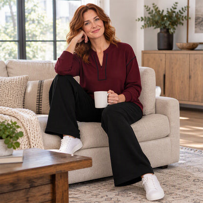 Women's Long Sleeve Half-Zip Top & Wide-Leg Pants Set
